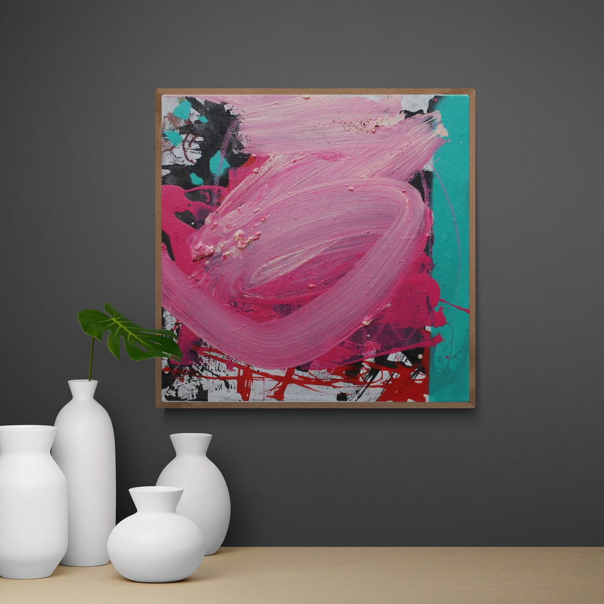 Expressive Abstract Painting By Daniela Schweinsberg, 12 X 12, Pink Champagne Mood 2, Original Artwork