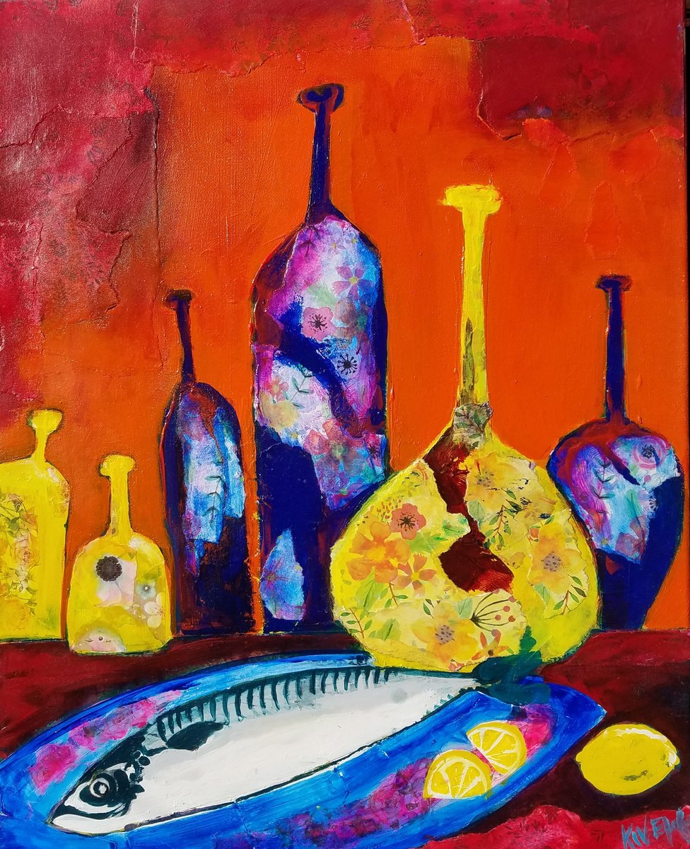 Impressionistic Still Life Painting By Kevin Blake, 16 X 20", Summer Kitchen, Original Artwork