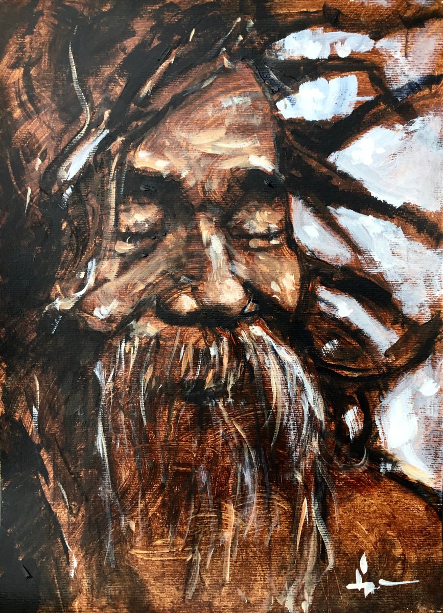 Expressive Portrait Acrylic Painting By Dominique Deve, 11 X 17, Japanese Series #2, Original Artwork