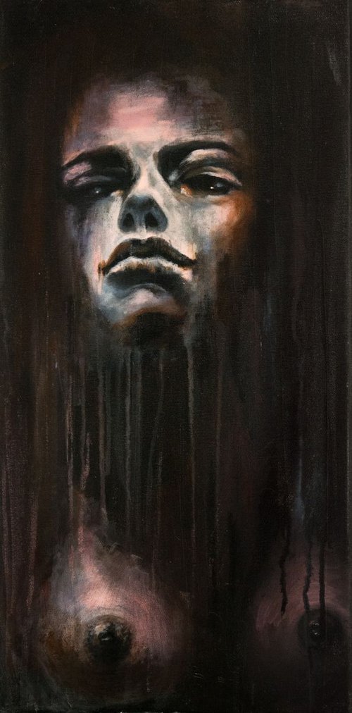 "It's probably me",Original acrylic painting on canvas 30x60 x2cm by Elena Kraft