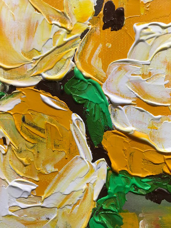 ABSTRACT BOUQUET OF Yellow Roses  #17 ( NAIVE COLLECTION)  palette   knife Original Acrylic painting office home decor gift