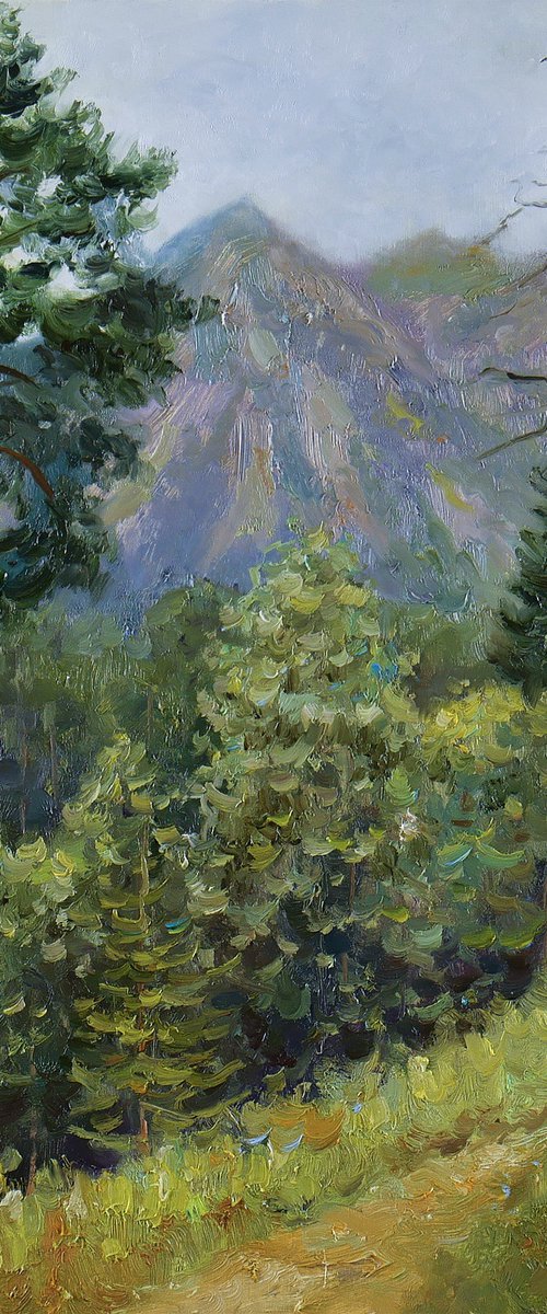 Rain in the mountains -  mountains painting by Nikolay Dmitriev