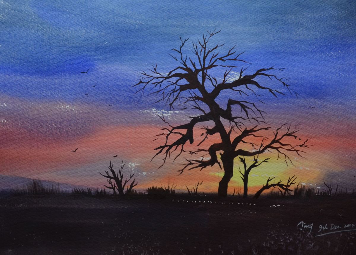 Impressionistic Landscape Watercolour By Jing Chen, 20 X 15, Survival, Original Artwork