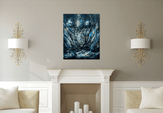 Large Spontaneous Dark Blue Angel Series Painting By KLOSKA