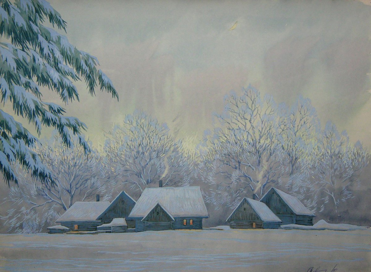 Impressionistic Landscape Watercolour By Valeriy Savenets-1, 16 X 12", Evening Lights, Original Artwork