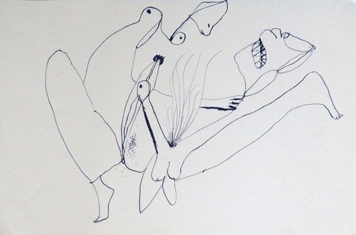 Surrealist Lovers 7, ink on paper 42x28 cm by Frederic Belaubre