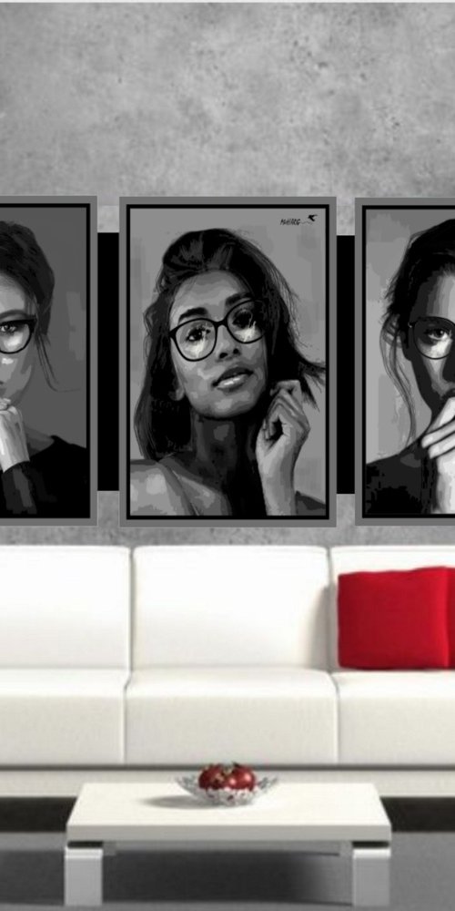 BRYN MAWR GIRLS triptych   87"x41" by Joe McHarg