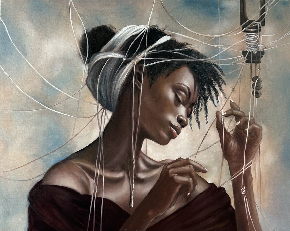 Expressive Portrait Oil Painting By Conny Roels, 39 X 31, Entangled, Original Artwork