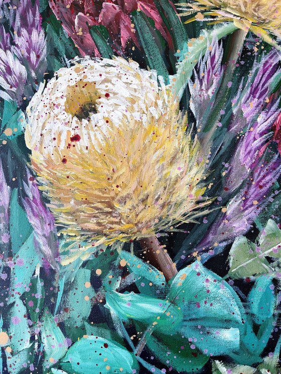 Forevermore – Acorn Banksia, Protea pink ice and Flamingo Celosia By HSIN LIN