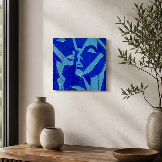 Blue Lovers, Fused Glass Portrait