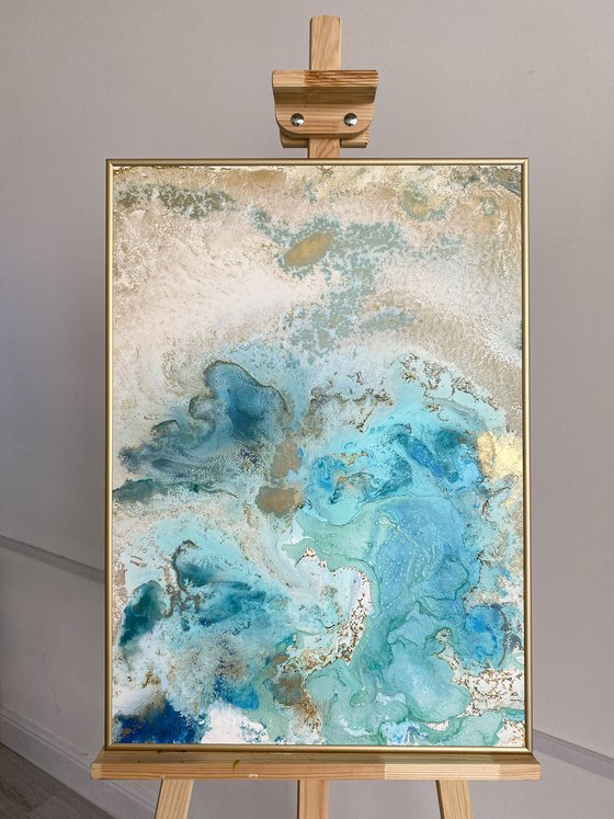 Aqua Gold Abstract Painting