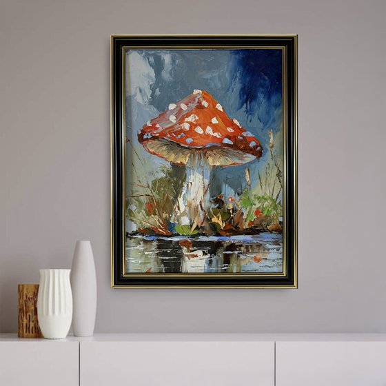 Fly agaric.Mushrooms landscape