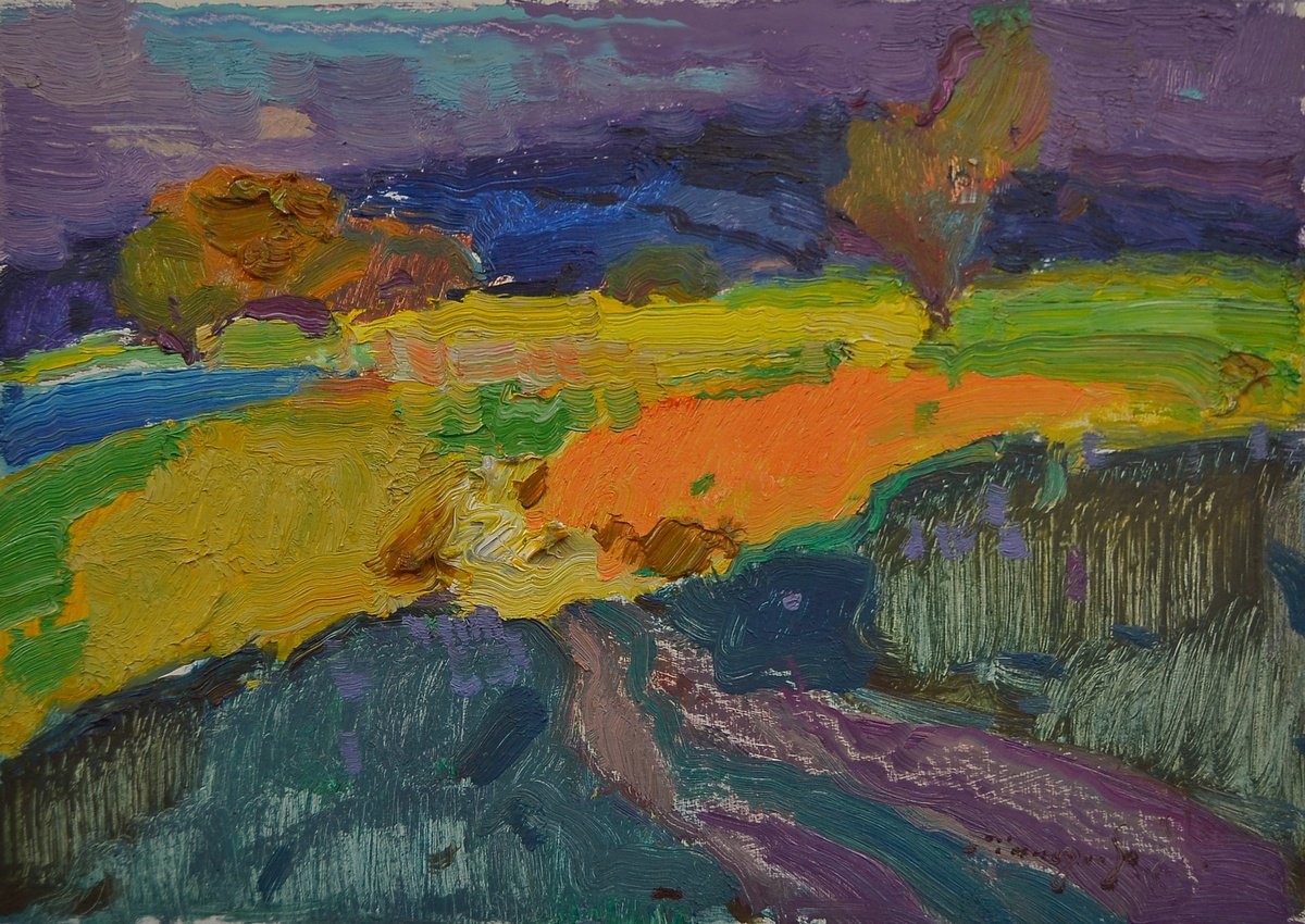 Impressionistic Landscape Oil Painting By Alexander Shandor, 14 X 10, Moment Of Sun, Original Artwork