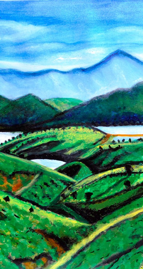 Landscape with Tea estate valley river mountians by Manjiri Kanvinde