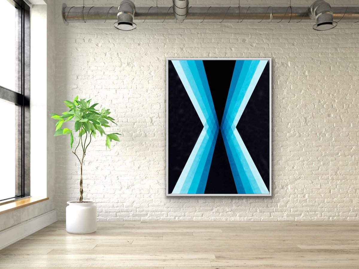 Geometric Abstract Acrylic Painting By Catia Goffinet, 47 X 63, Convergent Or Divergent? 2- Deep Blue, Original Artwork