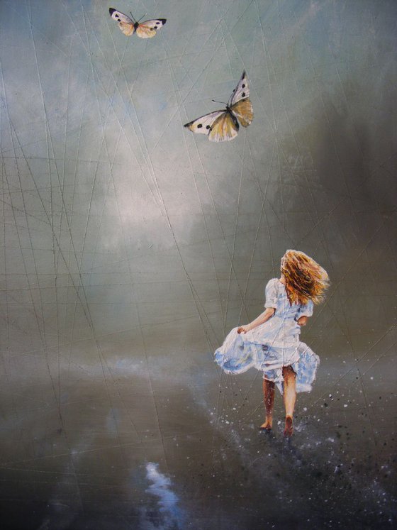 106x100cm LARGE FORMAT "Keep pace with White Butterflies"