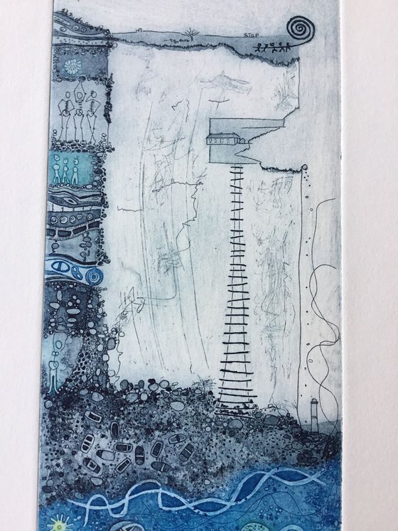 Heike Roesel "Secrets in the cliffs", fine art etching in 2 editions, 35 each (blue)