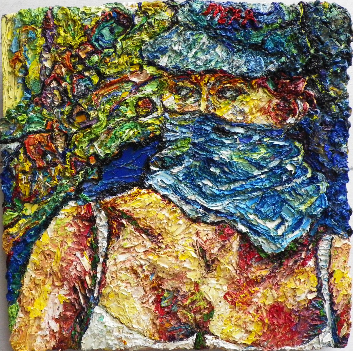 Expressive Portrait Oil Painting By Richard Meyer, 14 X 14", The Bandit, Original Artwork