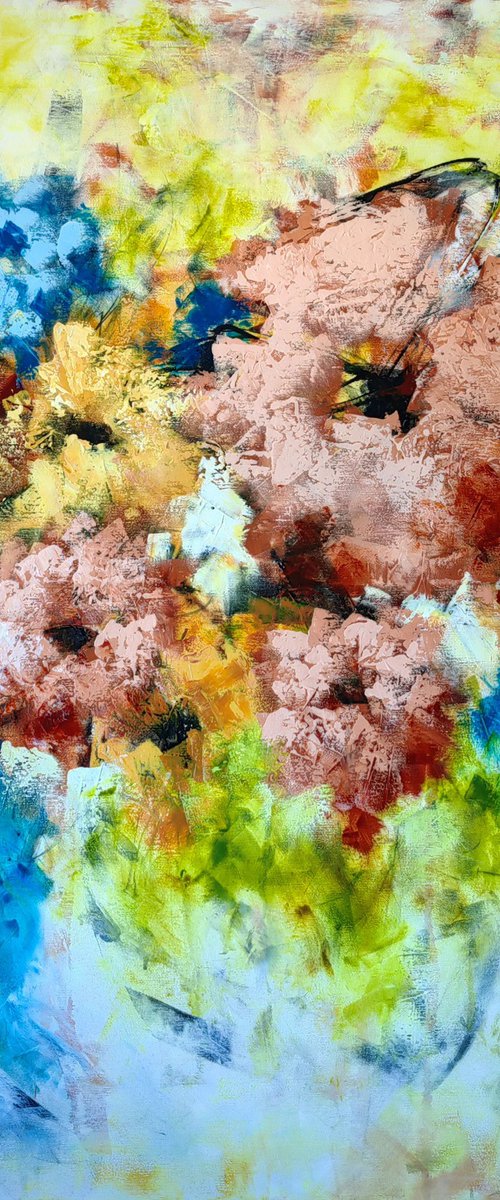 "Floral Dream" from "Colours of Summer" collection, XXL abstract flower painting by Vera Hoi