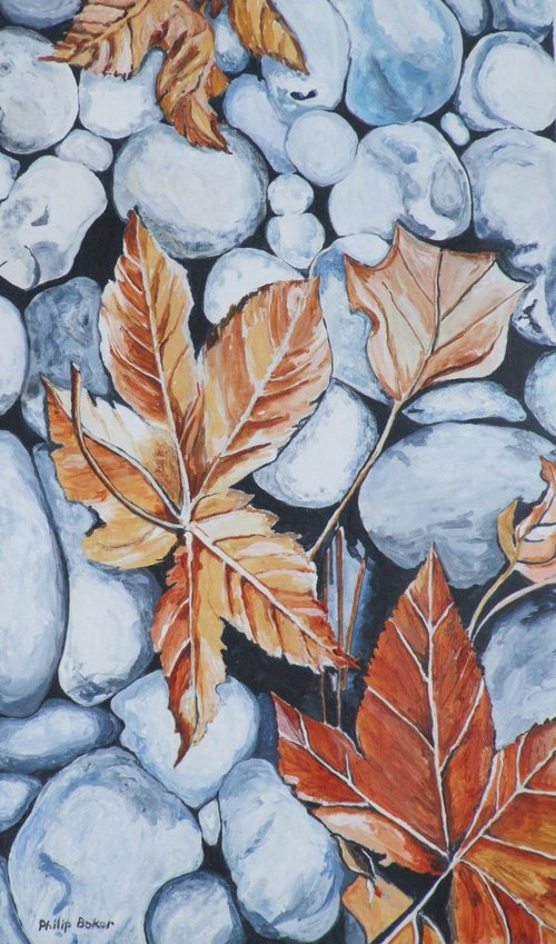 Garden leaves on the cobbles by Philip Baker