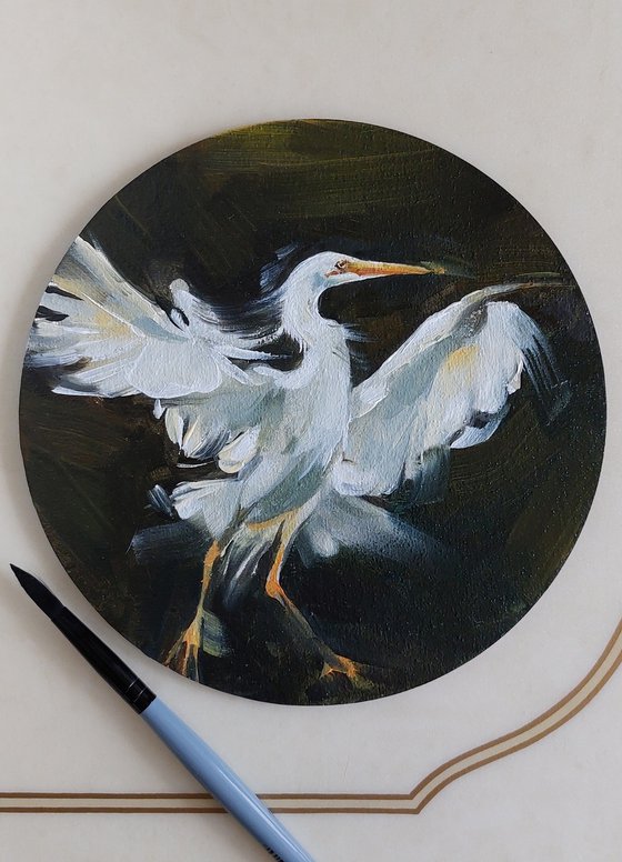 Cattle egret oil painting