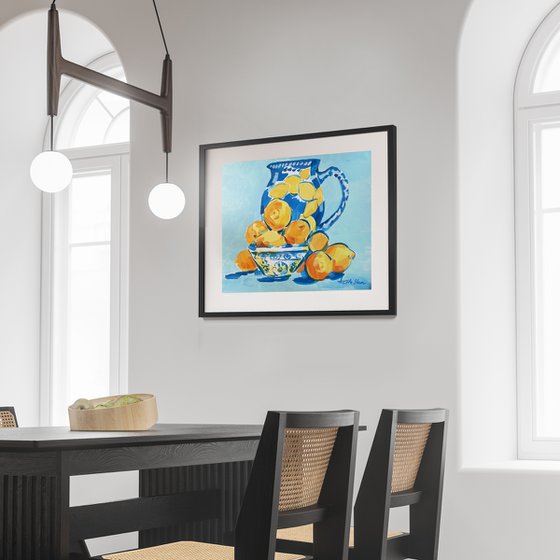 Blue Still Life With Lemons