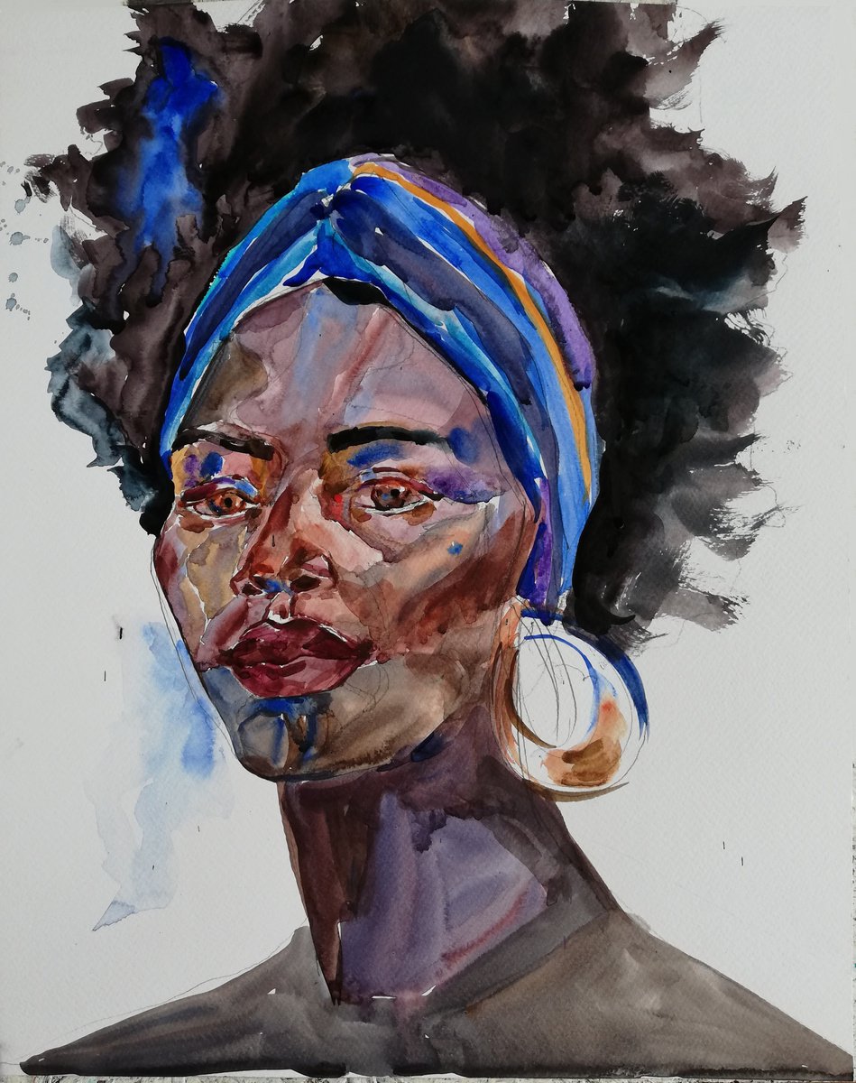 Impressionistic Watercolour , Blue Hair By Jelena Djokic, 14 X 17, Artwork For Sale On Artfinder