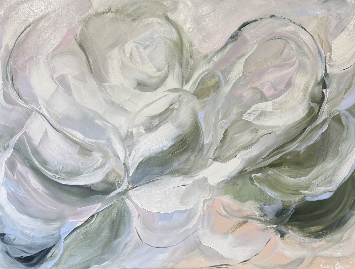 Abstract Botanical Acrylic Painting By Ivana Gigovic, 48 X 36, Still Blooming, Original Artwork