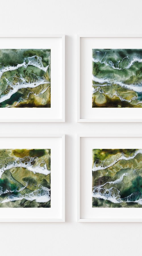 Green lake - set of 4 original seascape painting, polyptych by Delnara El