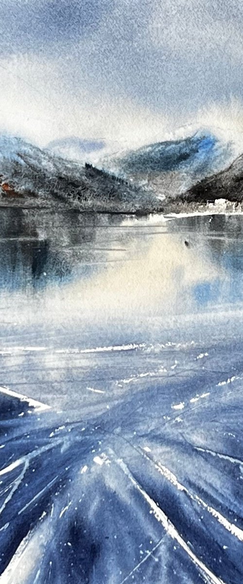 Ice Cracks on Blue Frozen Lake by Yana Ivannikova
