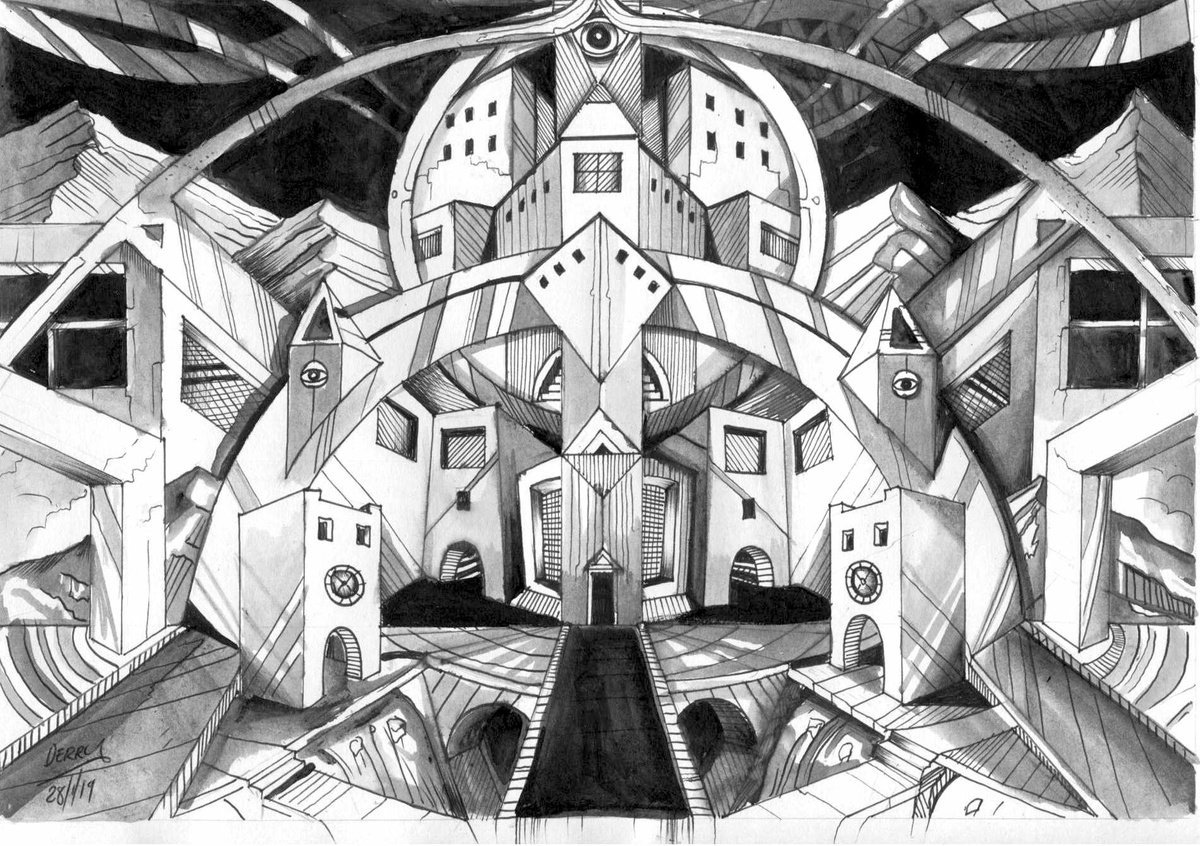Surrealistic Cityscapes Drawing By Spencer John Derry, 12 X 8", The Realm, Original Artwork