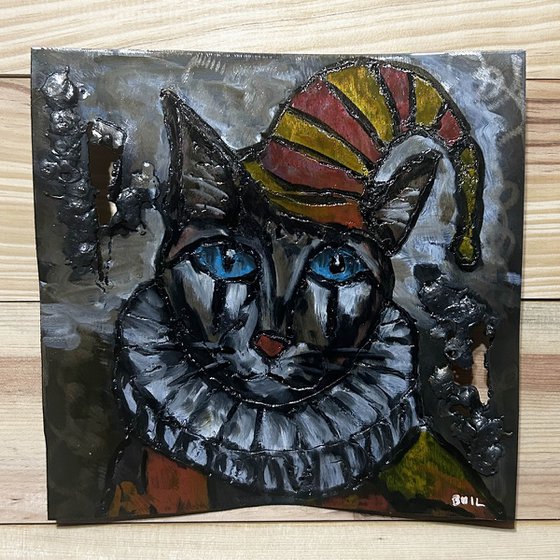 Wall sculpture - Little Harlequin Cat