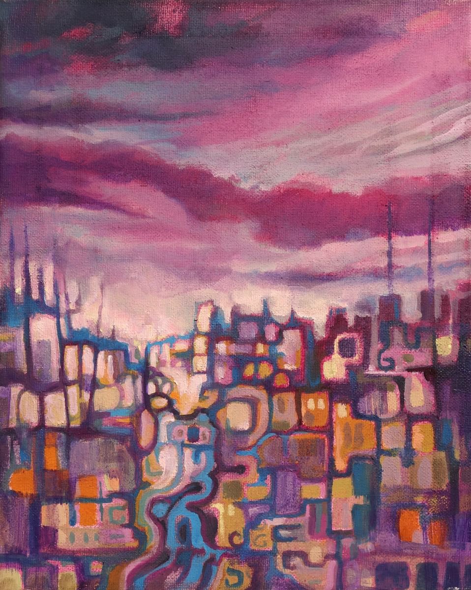 Impressionistic Landscape Oil Painting By Guy Pickford, 10 X 13, Cubic City, Original Artwork