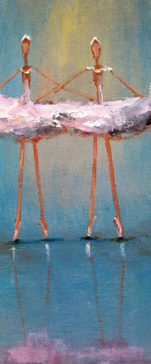 2 Funny pink ballerinas. Miniature impasto. by Elena Lukina