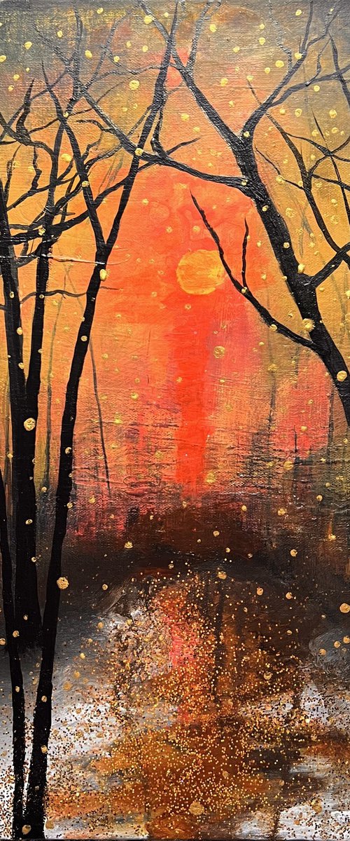 Red forest sunset by Henrieta Angel