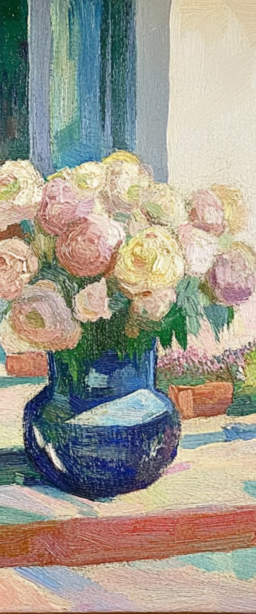 Roses In A Blue Vase by Elena Avanesova