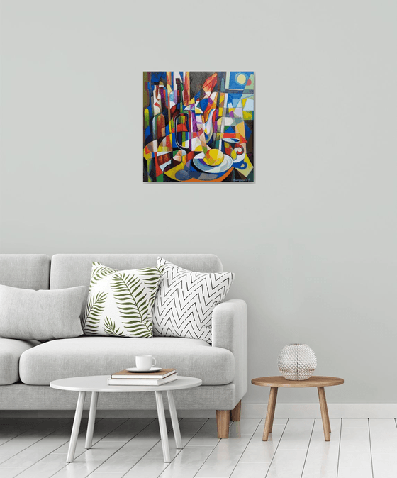 Still life with Lemon (60x60cm, cubism, oil painting, ready to hang)