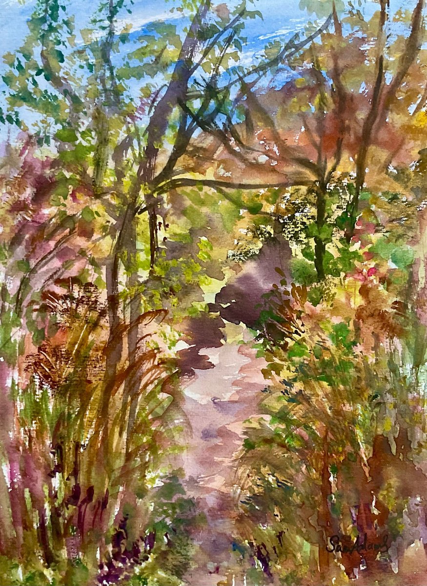 Impressionistic Landscape Watercolour By Samantha Adams, 9 X 12", Villas Vale, Somerset, Original Artwork