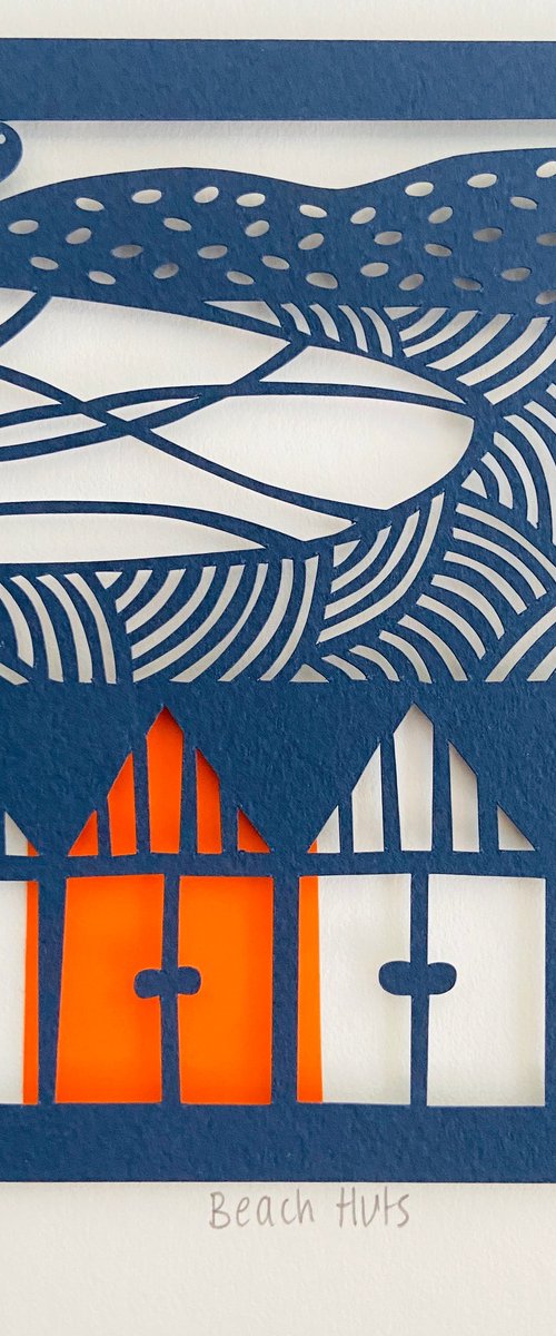 Beach Huts Paper Cut by Caroline  Rees