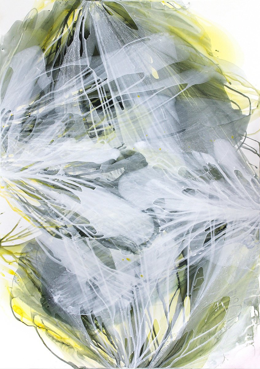 Organic Abstract Acrylic Painting By Viktoriia Epifanova, 28 X 39", Green Floral Abstract Painting, Original Artwork