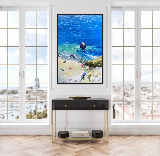 Large summer beach painting on canvas 90-60cm