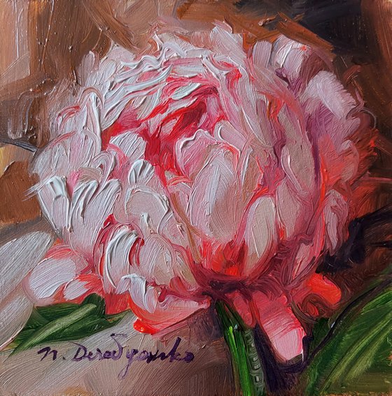 Unique peony wall art, Small oil painting pink flowers original in frame, Peonies art gift for bestfriend