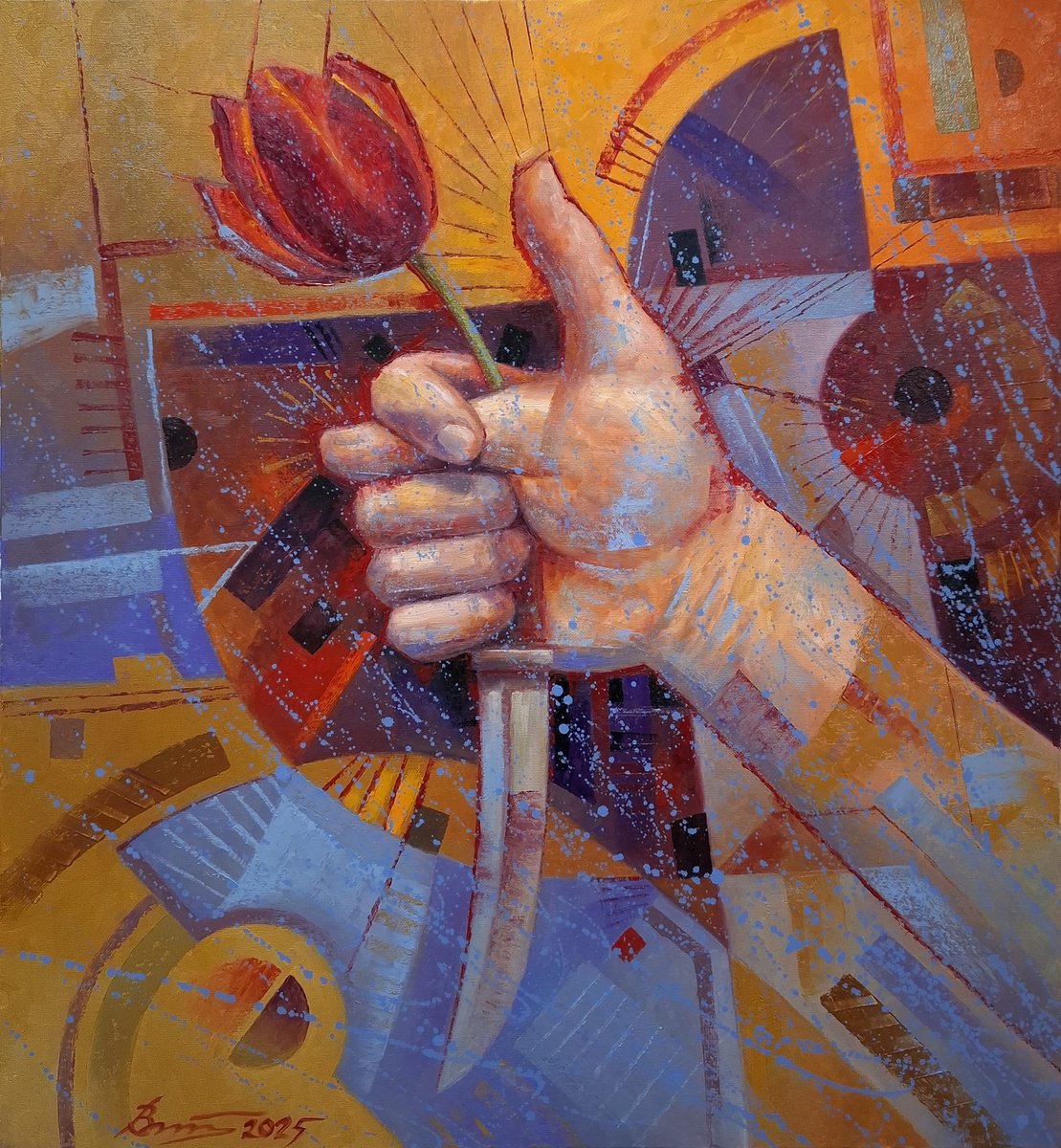 Urban And Pop Portrait Oil Painting By Serhii Voichenko, 24 X 25", Variability, Original Artwork