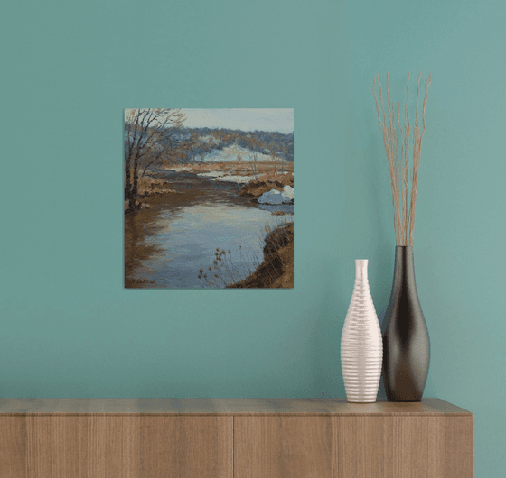 The Spring River. Original Sunny Oil Painting. Gift, wall art, interior art, interior design, stylish art, present