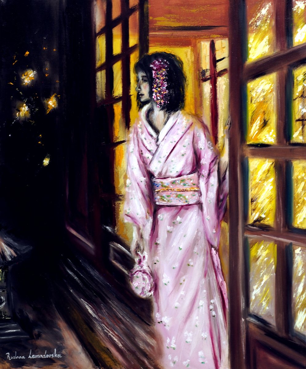 Impressionistic Portrait Oil Painting By Ruslana Levandovska, 20 X 24", Fireflies In Kyoto, Original Artwork