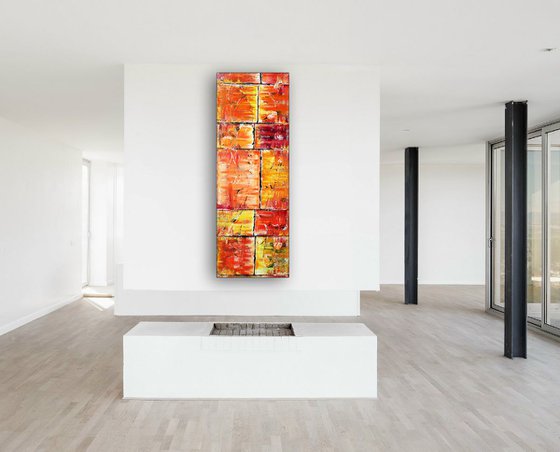 "Orange You Glad I'm Yours" - FREE WORLDWIDE SHIPPING - Original Xt Large PMS Abstract Oil Painting On Canvas - 20 x 60 inches