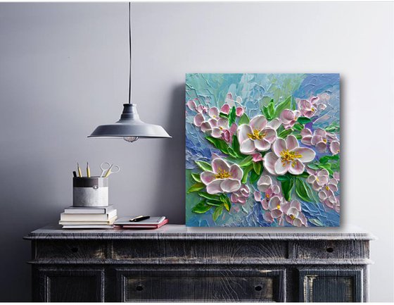 Apple Blossom Flowers - Impasto Spring Tree Flowers