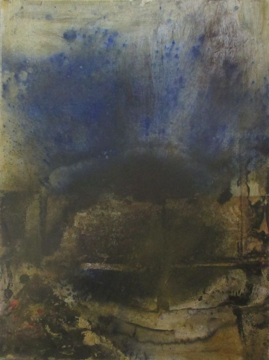 abstract blue and black - informel painting 31,5x23,6 by Sonja Zeltner-Muller