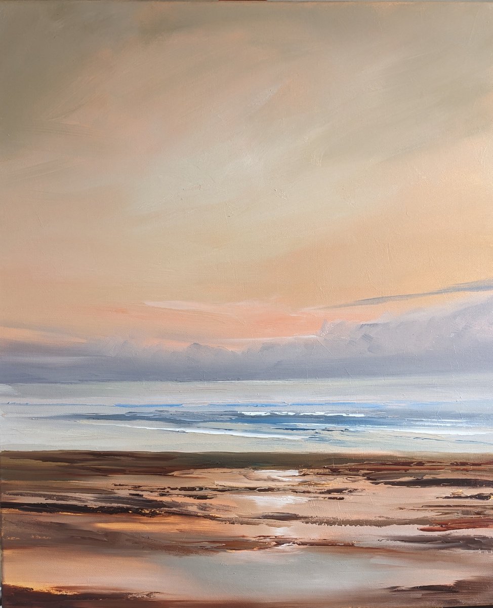 Impressionistic Landscape Oil Painting By Steve Keenan, 22 X 26", Sunset Beach# 1, Original Artwork