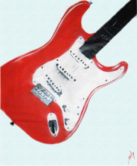 Strat (red on a box canvas).